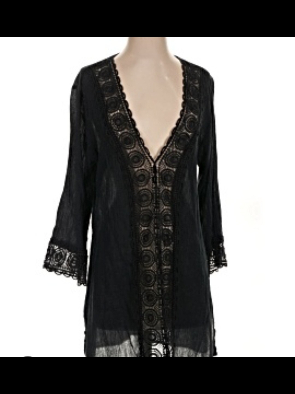 La Blanca Black Lace Trim Sheer Tunic Cover-Up